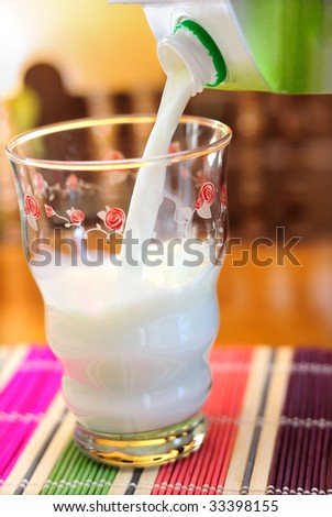 Filling a glass with milk