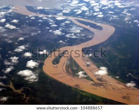 The Amazon River in Brazil, seen from an airplane