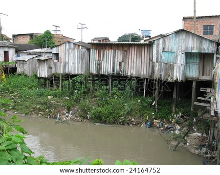 Shanty town in Manaus Amazonia, Brazil - A favela is a specifically portuguese word for a shanty town. The Wooden houses built on high stilts called palafitas  (Photo taken 01/30/2009)