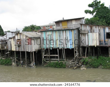 Shanty town in Manaus Amazonia, Brazil - A favela is a specifically portuguese word for a shanty town. The Wooden houses built on high stilts called palafitas  (Photo taken 01/30/2009)