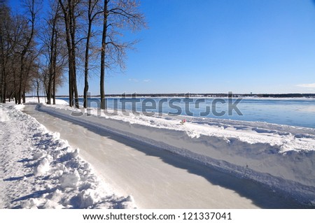 skating path along St Lawrence river, Quebec, Canada