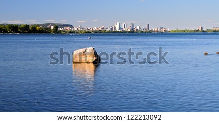 St Lawrence river and Montreal skyline, Quebec, Canada