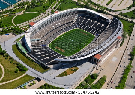 Chicago - May 18: Aerial View Of Chicago Soldiers Filed On May 18th, 2012. Soldiers Field Is The Oldest Nfl Operating Stadium And Is Home Of The Chicago Bears Since 1971.