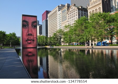 CHICAGO,IL - MAY 19 : The Jaume Plensa's Crown fountain on May 19, 2012 in Millennium Park, Chicago. An interactive work of public art and video sculpture featured. It operates from May to October.