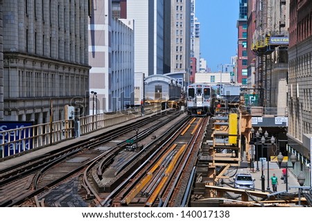 CHICAGO - MAY 19: The L in Chicago on May 19, 2012.  It is the second largest rapid transit system in total track mileage in the United States, after the New York City Subway.