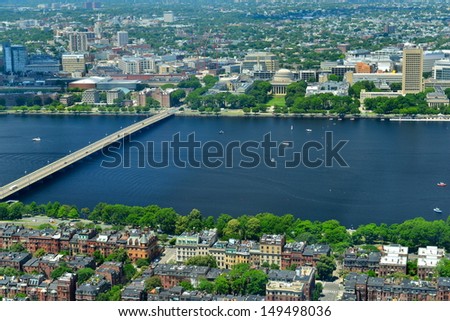 Aerial view of The Boston Massachusetts Institute of Technology (MIT) campus and Charles River, Boston, MA, USA