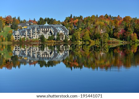 The Laurentian forest in the fall, Lake Rond, Sainte-Adele, Quebec, Canada