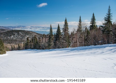 The Massif ski area in Quebec with an enchanting view over the frozen Saint Lawrence river, Quebec, Canada