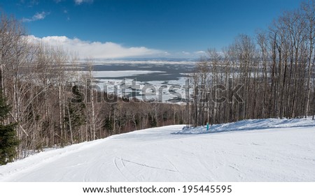 The Massif ski area in Quebec with an enchanting view over the frozen Saint Lawrence river, Quebec, Canada