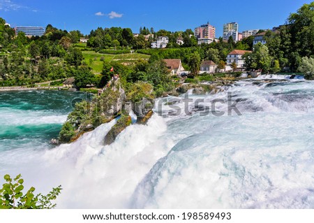 The Rhinefall near Schaffhausen, Switzerland is the biggest waterfall in Europe