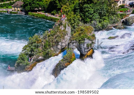 The Rhinefall near Schaffhausen, Switzerland is the biggest waterfall in Europe