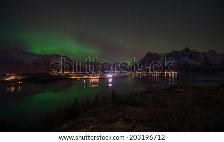 The northern lights in the Lofoten Islands, Norway