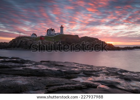 Sunrise at Nubble Lighthouse, Cape Neddick, York, Maine, USA