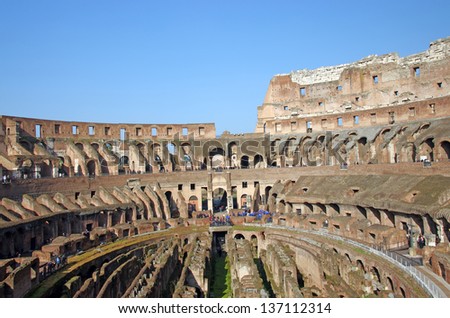 ROME, ITALY - MARCH 07: Rome Colosseum, interior view of the monument on March 07, 2011 in Rome, Italy