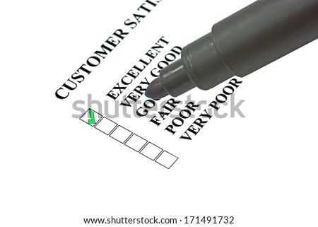 Completing customer satisfaction form with a marker.
