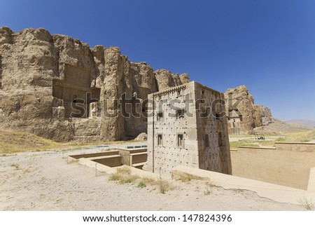 Scenic view of Persian king\'s tomb in Naqsh-e Rustam, Iran.