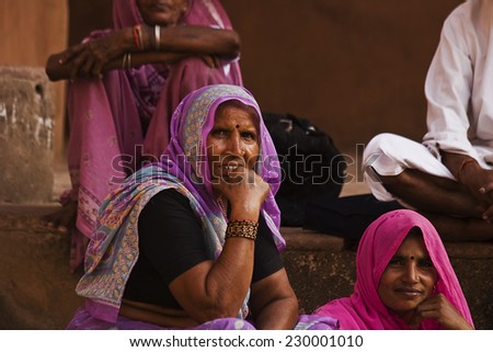 Varanasi, India - 16 November, 2010: Traditional Indian women are in sari costume covered her head with veil, India