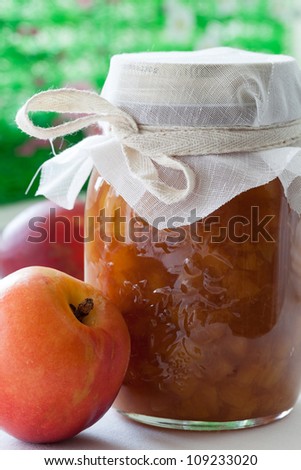 Peaches homemade marmalade in a jar