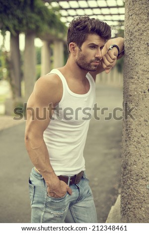 Strong and confident man posing outdoor