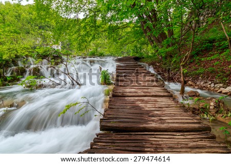Wooden tourist path in Plitvice lakes national park-Croatia