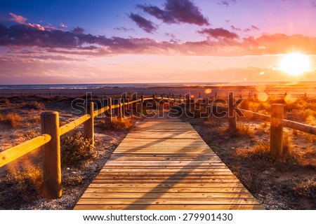 Sunset beach near Almeria. Cabo de Gata Nijar Natural Park, AlmerÃ?Â?Ã?Â­a. Spain. Andalusia