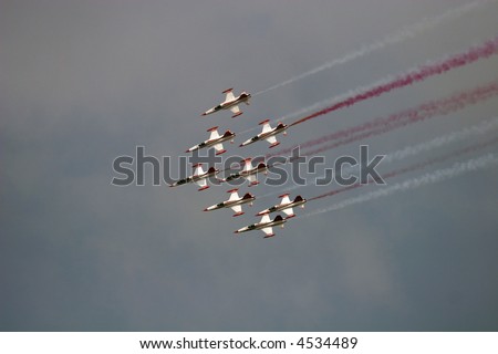 Hungary ( Kecskemet)  International Air show 2007 Turkish Star army jets flying at airshow