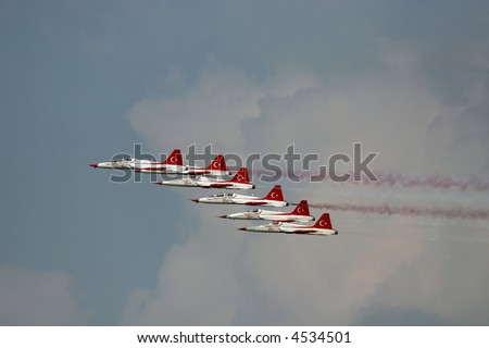 Hungary ( Kecskemet)  International Air show 2007 Turkish Star army jets flying at airshow