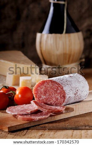 seasoned salami sliced a Italian snack