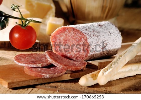 seasoned salami sliced a Italian snack