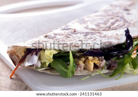 flat bread with tuna eggs and lettuce typical Italian food in northern Italy