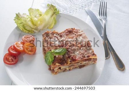 lasagna is a typical Italian meal, made with fresh pasta baked with meat sauce and bechamel sauce