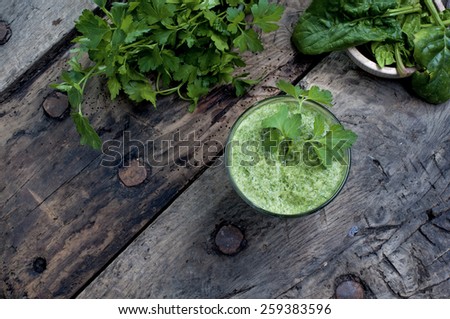refreshing and detoxifying drink  derived from  plants and vegetables green  leaves