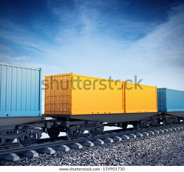 D Illustration Wagon Freight Train Containers Stock Illustration