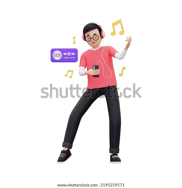 D Man Listening Music While Dancing Stock Illustration