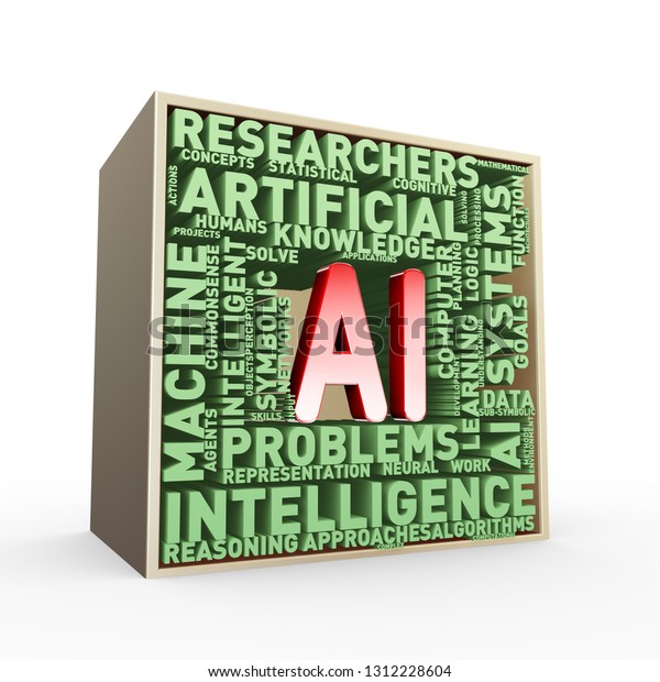 3d Render Artificial Intelligence Ai Wordcloud Stock Illustration