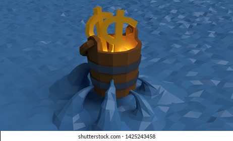 D Render Leaking Bucket Revenue Stock Illustration