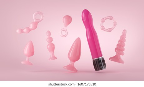 3d Render Pink Sex Toys Levitating Stock Illustration 1607173510