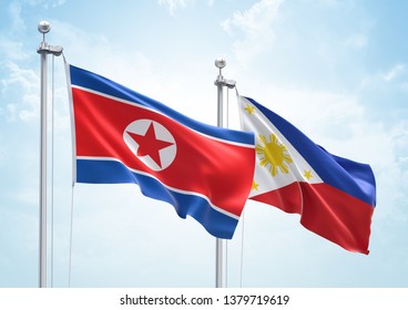 D Rendering North Korea Philippines Flags Stock Illustration