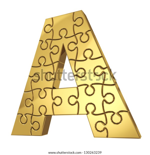 3d Rendering Puzzle Letter Gold Metal Stock Illustration 130263239