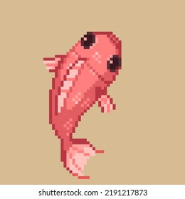 8bit Retrostyled Pixelart Illustration Red Fish Stock Illustration