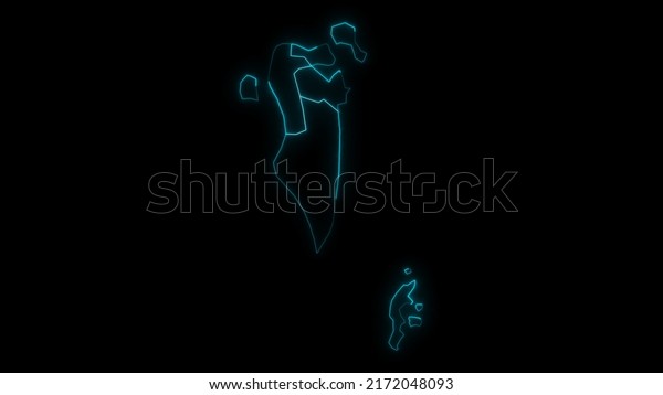 Abstract Map Outline Bahrain Governorates Glowing Stock Illustration