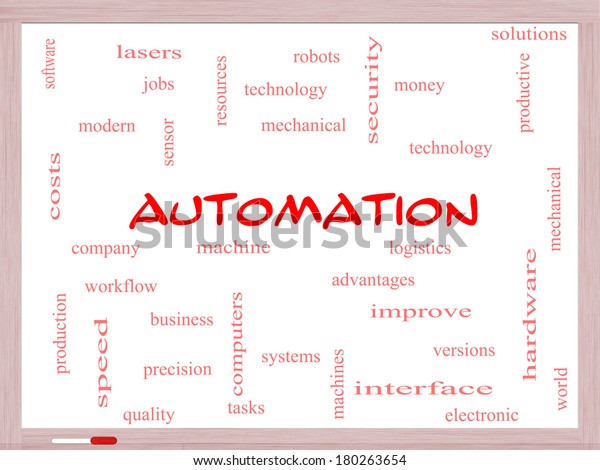 Automation Word Cloud Concept On Whiteboard Stock Illustration