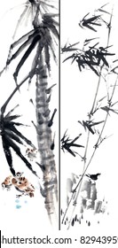 Bamboo Chinese Ink Wash Painting Stock Illustration 284680076