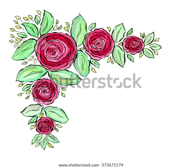 Beautiful Watercolor Corner Frame Roses Hand Stock Illustration 373671574