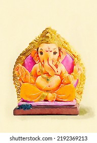 Beautiful Watercolor Drawing Lord Ganesha Illustration Stock