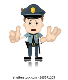 Cartoon Smiling Officer Policeman Standing