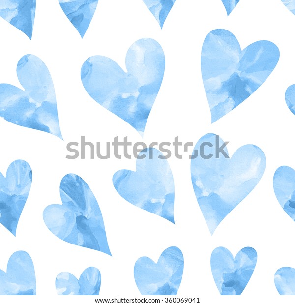 Blue Hearts Seamless Pattern Watercolor Hearts Stock Illustration