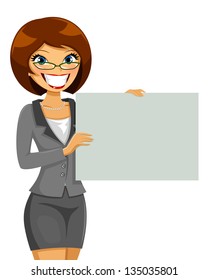 Business Woman Holding Blank Placard Vector Stock Illustration