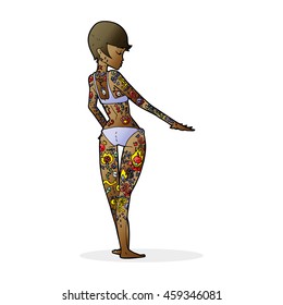 Cartoon Bikini Girl Covered Tattoos Stock Illustration