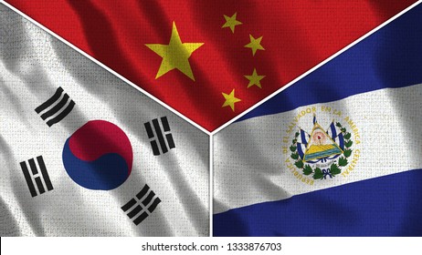 China El Salvador South Korea Realistic Stock Illustration 1333876703